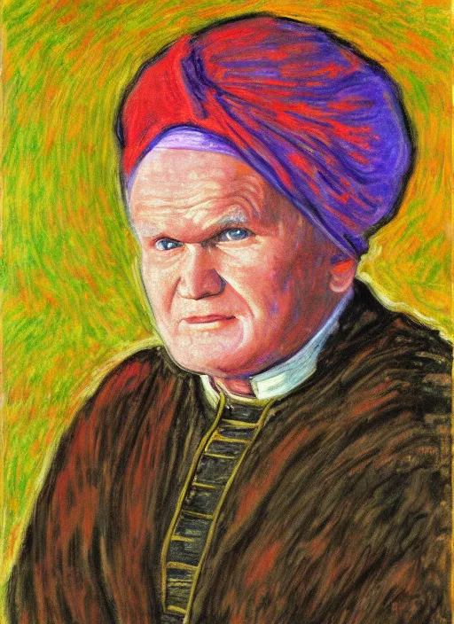 Image similar to portrait of john paul ii wearing piccolo's turban from dragon ball z by claude monet