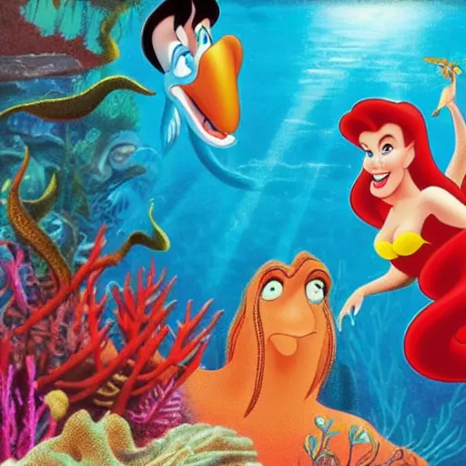 Image similar to nic cage in the little mermaid, disney,