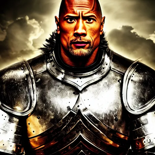 Image similar to dwayne johnson as a noble knight paladin in shining armor, intricate fractal armor, cinematic, studio photography, high detail, ultra high detail, 4 k, hdr, 8 k