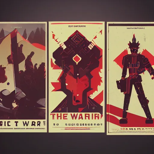 Image similar to The last red warrior Animation printed poster , Artwork by James Gilleard, cinematic composition, trending