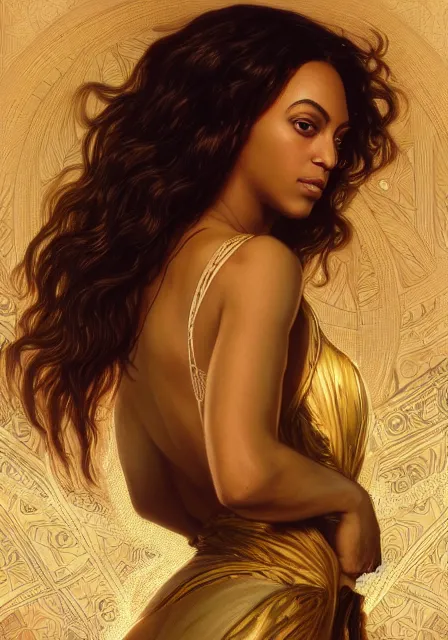 Image similar to beyonce, intricate, elegant, highly detailed, digital painting, artstation, concept art, smooth, sharp focus, illustration, art by artgerm and greg rutkowski and alphonse mucha and william - adolphe bouguereau