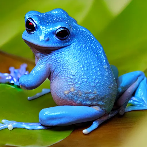 Image similar to a crying blue frog