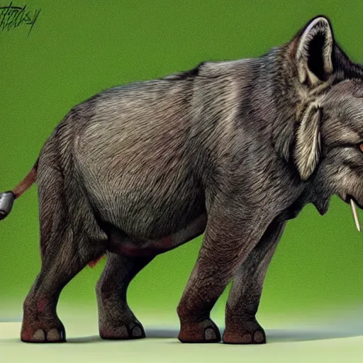 Image similar to a wolf merged with an elephant, photomorph artwork, high quality,!! photorealistic