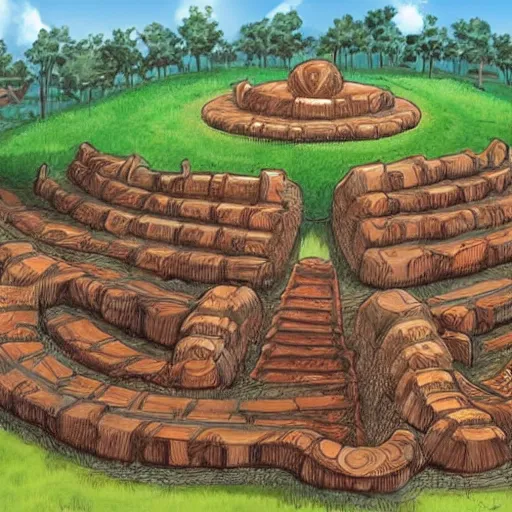 Image similar to an anthill in the shape of a school drawn by artgerm