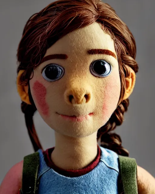 Prompt: ellie from the last of us as a muppet. highly detailed felt. hyper real photo. 4 k.