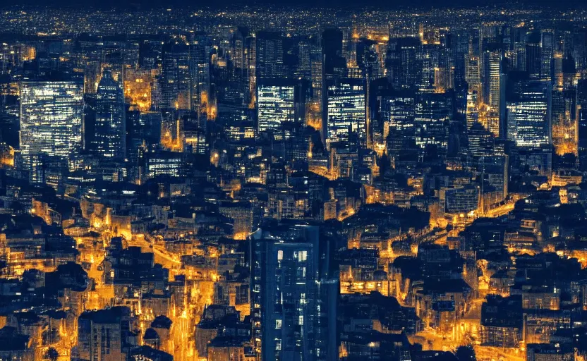 Image similar to city at night, dark cyan color palette. grainy. hd wallpaper.