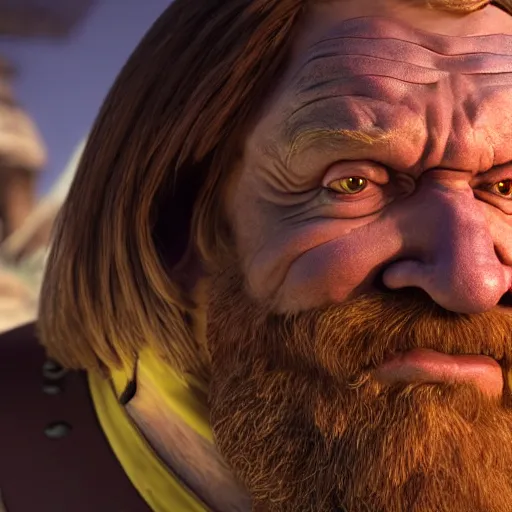 Image similar to portrait of hacksaw jim duggan as willy wonka in morrowind, fantasy, warcraft, warhammer, splash art, movie still, detailed face, photorealistic facial features, cinematic lighting, dramatic, octane render, long lens, shallow depth of field, bokeh, anamorphic lens flare, 8 k, hyper detailed, 3 5 mm film grain