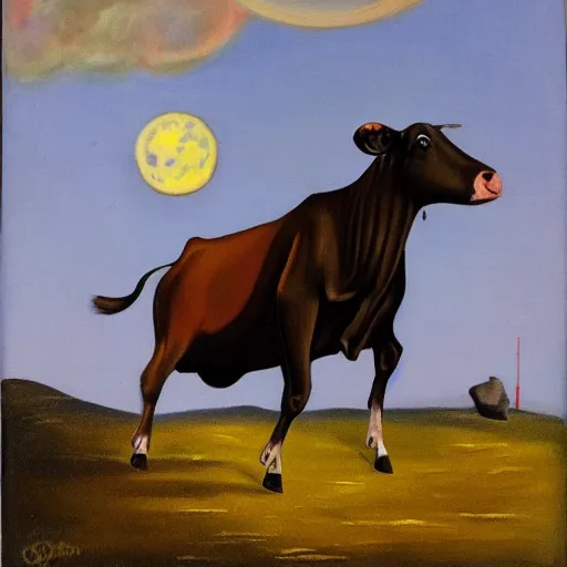 Image similar to A cow jumping of the moon