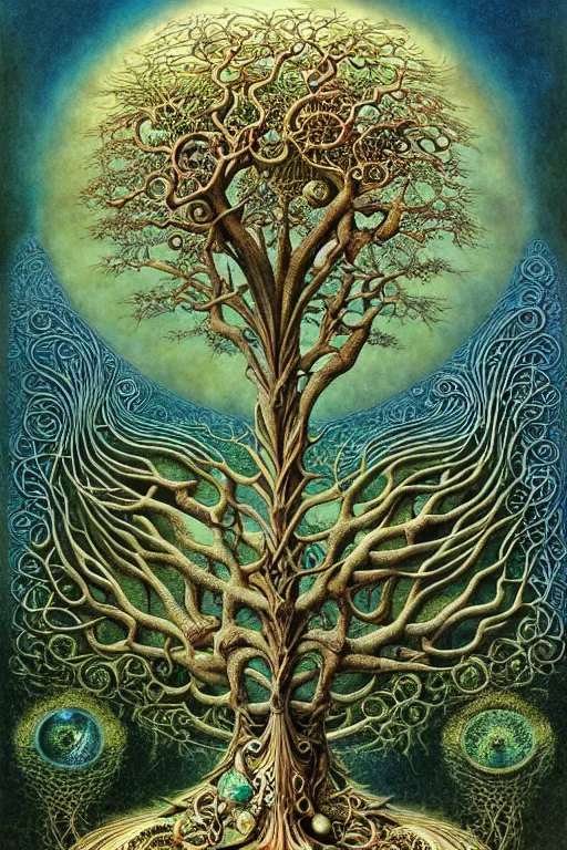 Image similar to tree of life by roger dean and andrew ferez, art forms of nature by ernst haeckel, divine chaos engine, symbolist, visionary, art nouveau, botanical fractal structures, organic, detailed, realistic, surreality