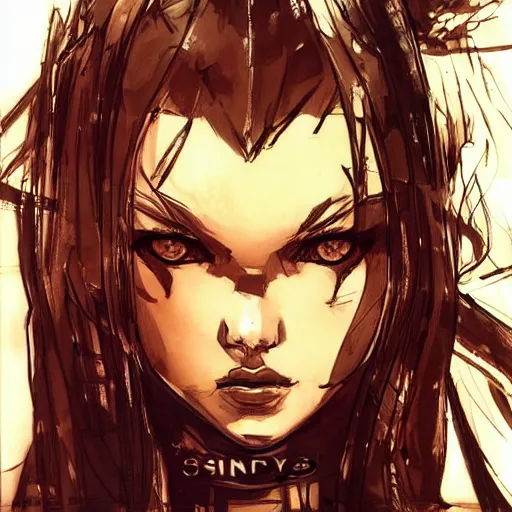 Image similar to kristina pimenova drawn in the style of yoji shinkawa, concept art, extremely detailed
