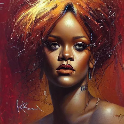 Image similar to a portrait of rihanna by karol bak