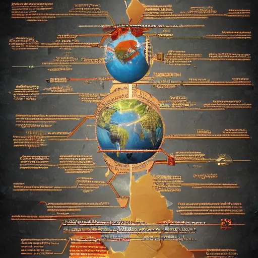 Image similar to A world where humanity remained loyal to archaic forces, and what followed was an unprecedented era of spiritual alchemy, Infographic and Marginalia, Artstation, epic