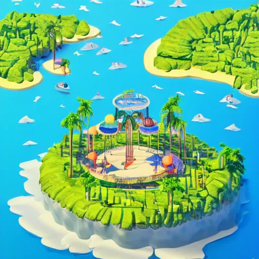 Image similar to circular isometric island on neon background, isometric invironment, 3d art, isometric art, amazing detail, artstation, concept art, behance, ray tracing