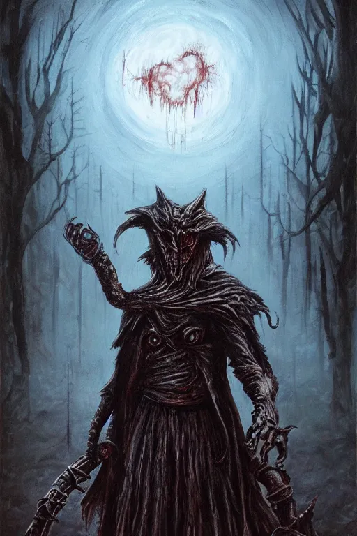 Prompt: bloodborne werewolf oil painting, horror, lovecraftian horror, bloody, pools of blood, reflecting