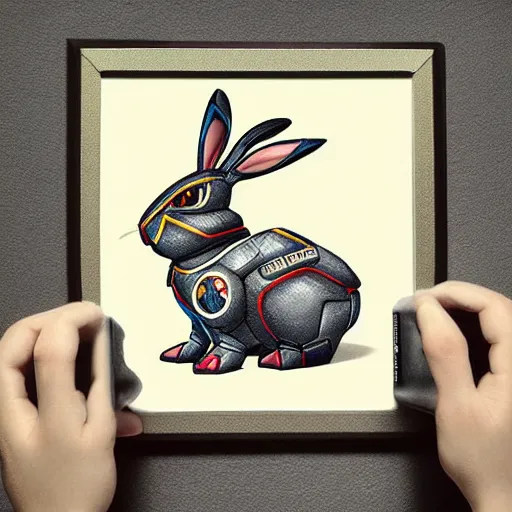 Image similar to rabbit robot, digital art, pokemon card, pokemon card, product - view, 2 - dimensional, 2 d, 4 k, insanely detailed and intricate, hypermaximalist, elegant, ornate, hyper realistic, super detailed