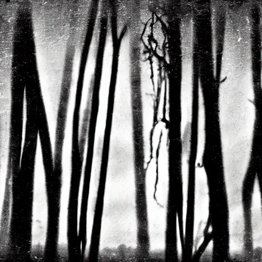 Image similar to dark photo of an ufo above the louisiana swamp's, black and white, pictorialism