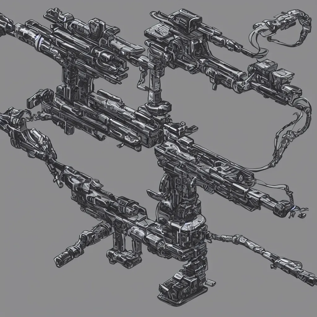 Image similar to a highly detailed portrait of a cybernetic plasma rifle with a white background