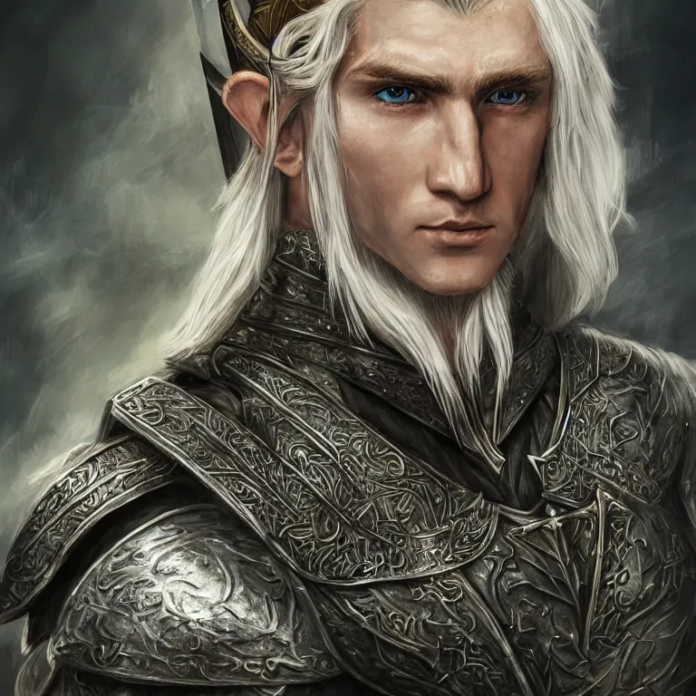 Image similar to elvish blonde male warrior, lord of the rings style, realistic, full body, fantasy, elvish, sharp focus, 8 k high definition, character portrait, portrait, close up, concept art, insanely detailed, intricate, elegant