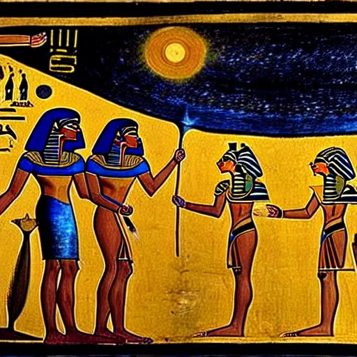 Image similar to creation of the universe, egyptian painting