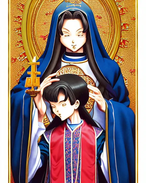 Image similar to a richly detailed color  illustration depicting a pretty teenage woman as a pastor in an Orthodox church, 3D shadowing effect, ultra ornate detail. masterfully illustrated by Akira Toriyama and Mina Petrovic and Range Murata.