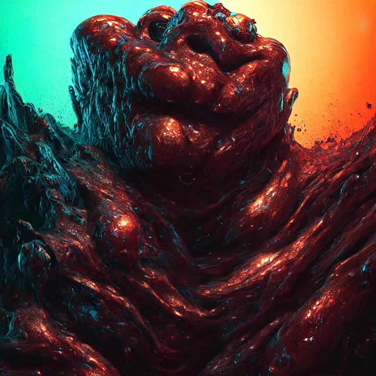 Prompt: a cinematic shot of meeboo bohtrops, hyperdimensional, liquid, metallic, by Andy Thomas, Mario Martinez, Daniel Mirante, Gustave Dore, Artstation, CGsociety, masterpiece