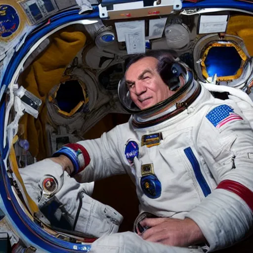 Prompt: Miloš Zeman as an astronaut in space, NASA photo, movie still, 4k