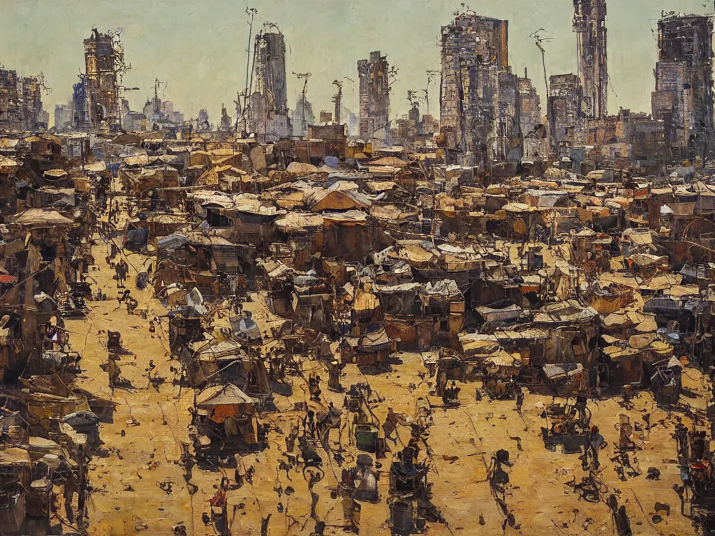 Prompt: african city, heatwave, denis sarazhin, oil on canvas