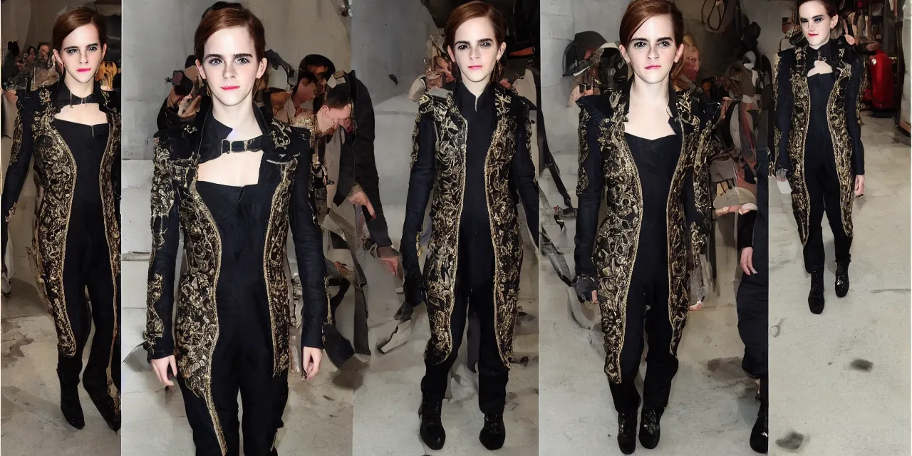 Image similar to emma watson baroque cyberpunk flight suit