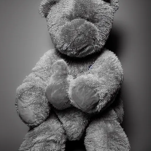 Image similar to the face of kanye west wearing a full teddy bear costume at 4 2 years old, portrait by julia cameron, chiaroscuro lighting, shallow depth of field, 8 0 mm, f 1. 8