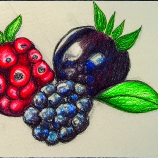 Prompt: super basic drawing of berries and diamonds, crayon on paper