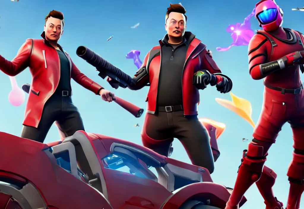 Image similar to elon musk as a fortnite character, cinematic, detailed