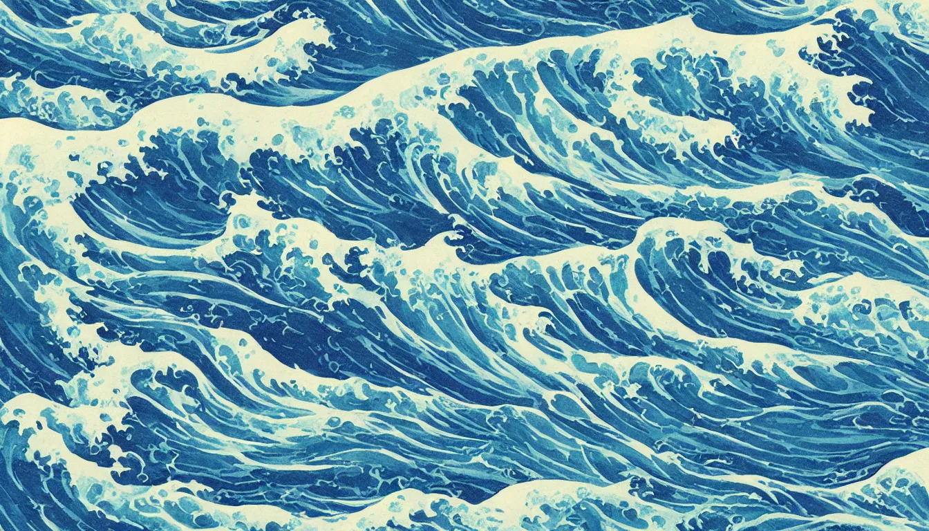 Prompt: ocean waves, japanese illustration