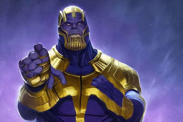 Thanos wearing blue and gold armor grimacing while | Stable Diffusion ...