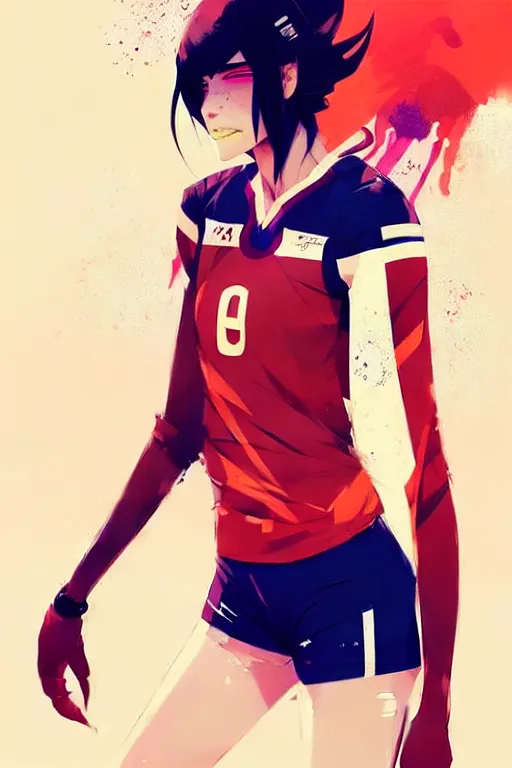 Image similar to a ultradetailed beautiful panting of a stylish girl in a volleyball jersey, by conrad roset, greg rutkowski and makoto shinkai, trending on artstation