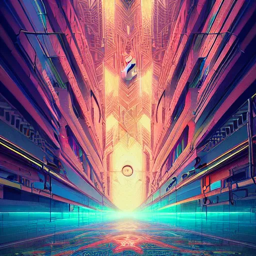 Image similar to matte painting of the sacred geometry of cyberpunk, brilliant colors, extremely detailed, very very detailed, in the style of alena aenami by Alex grey, HD, 4k, 8k