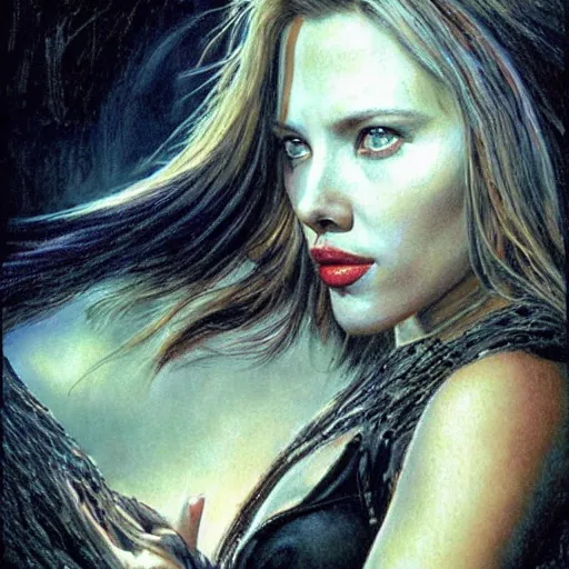 Prompt: a hyperrealistic painting of Scarlett Johanson as a demon by Bob Eggleton,