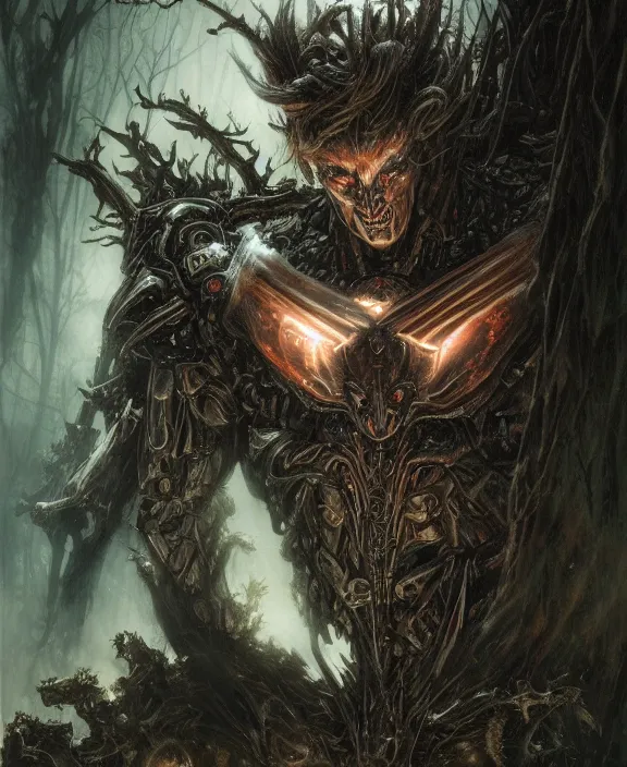 Prompt: 5 5 mm close up portrait photo of an armored biomechanical demonic superman looking at the camera, in a magical forest. dark atmosphere. art by greg rutkowski and luis royo. highly detailed 8 k. intricate. lifelike. soft light. nikon d 8 5 0.