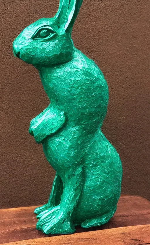 Image similar to emerald textured rabbit, sculpture