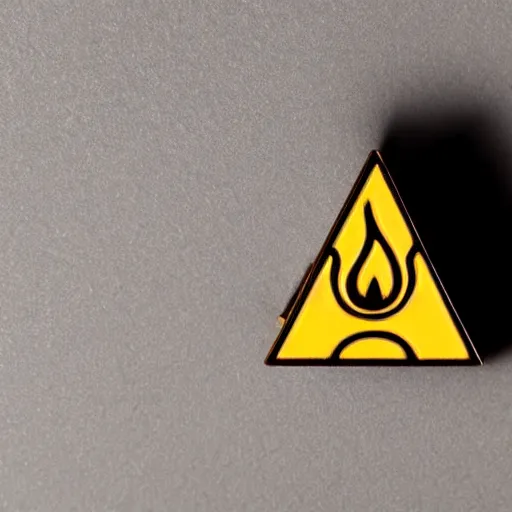 Image similar to a photo of a retro 6 0 s minimalistic clean fire warning enamel pin, studio lighting, behance