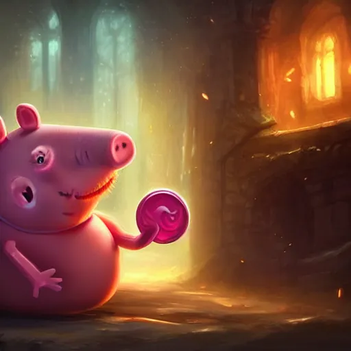 Image similar to Portrait of Peppa Pig, League of Legends amazing splashscreen artwork, splash art,natural light, elegant, intricate, fantasy, atmospheric lighting, by Greg rutkowski, league of legends splash art, hd wallpaper, ultra high details