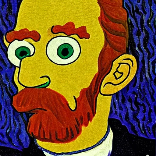 Image similar to vincent van gogh style painting of homer simpson