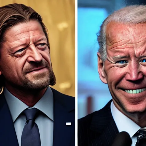 Prompt: Photograph of Ned Stark from Game of Thrones played by Joe Biden
