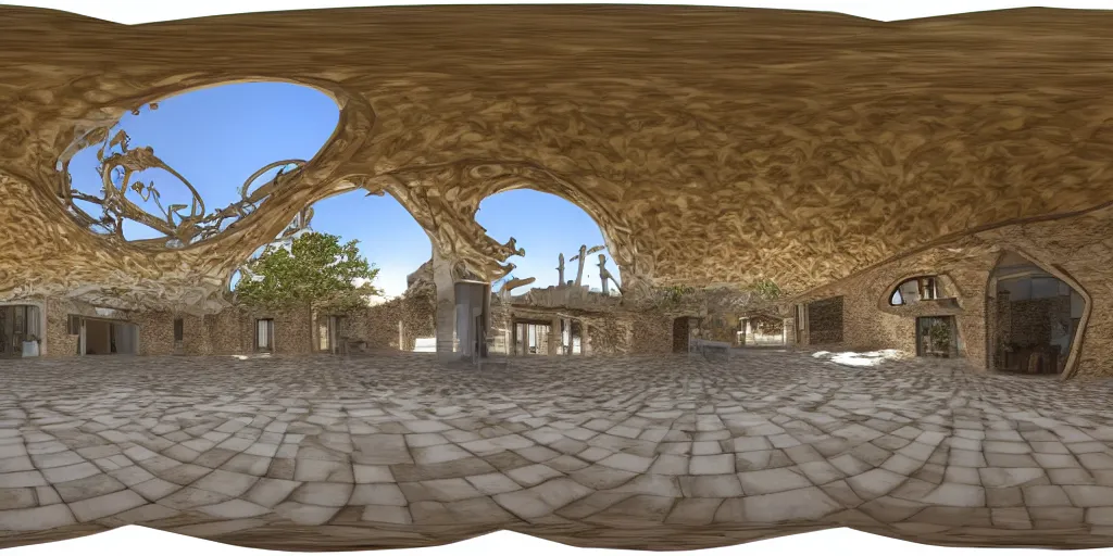 Image similar to seamless equirectangular projection of a 3 6 0 view inside a building made by gaudi