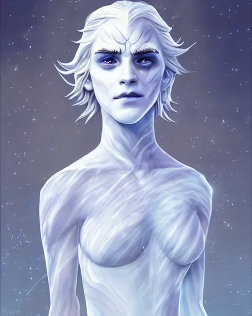 Prompt: portrait of a white marble statue adorned with silver and diamonds of emma watson as a white walker from game of thrones, digital art by studio ghibli, beautiful, cute, anime artstyle, amazing lighting