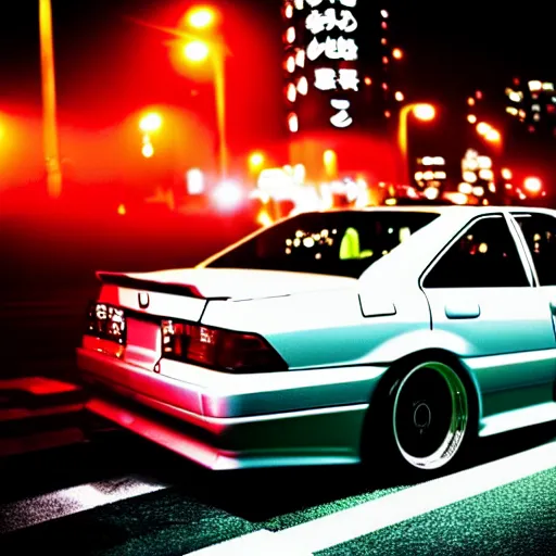 Prompt: a car JZX100 at illegal car meet, Shibuya prefecture, city midnight mist, cinematic color, photorealistic, highly detailed, 200MM