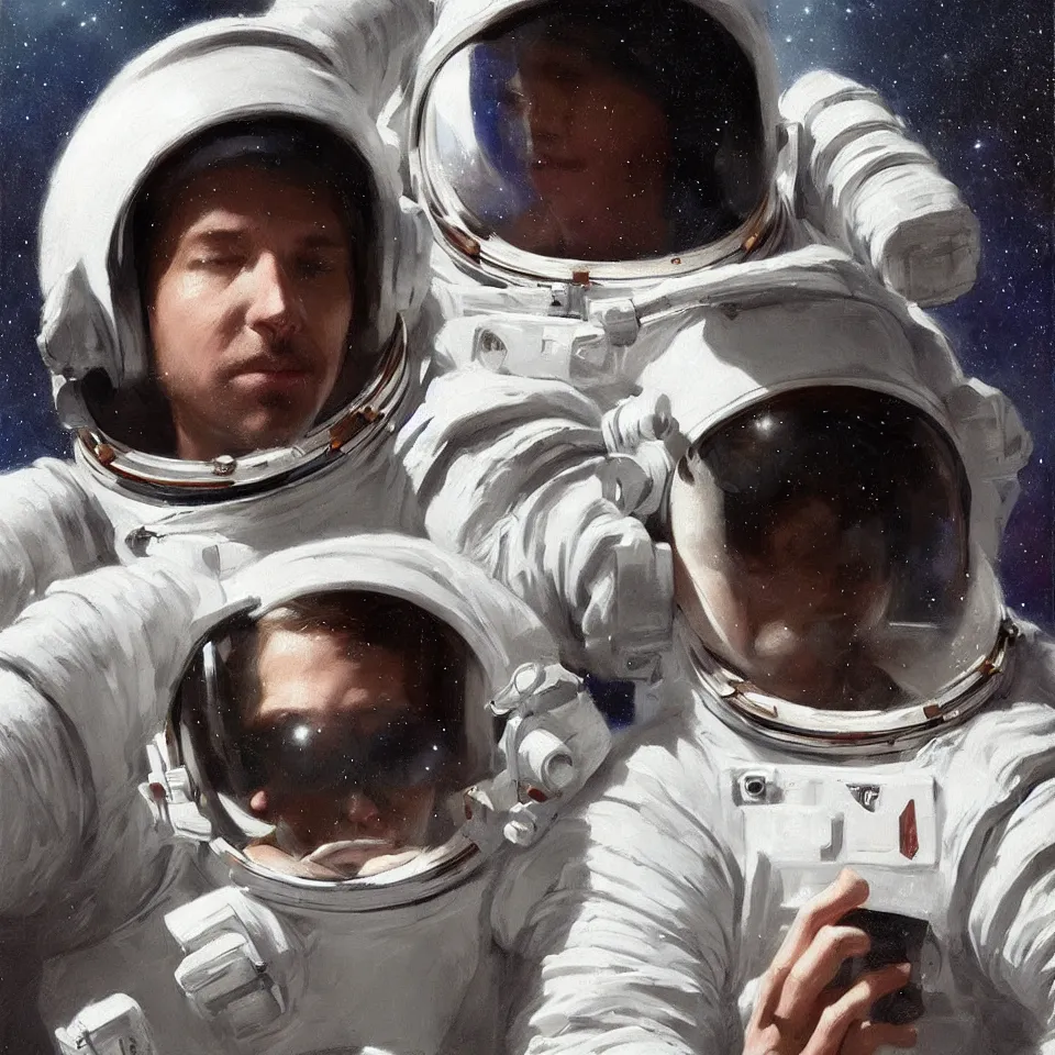 Prompt: astronaut wearing a headphone, beautiful, cinematic, art by jeremy lipking