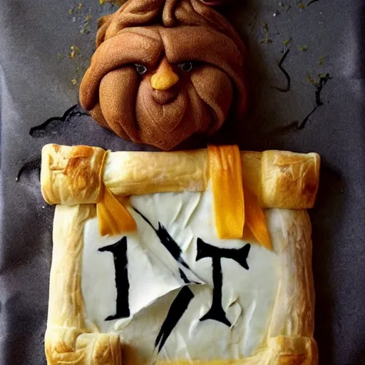 Prompt: overweight Harry Potter eating hufflepuff pastry