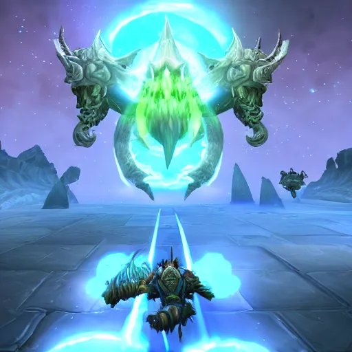 Prompt: world of warcraft screenshot, giant gibbering mouther raid boss