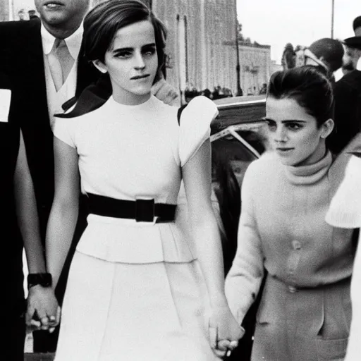 Prompt: emma watson holding the hand of jfk