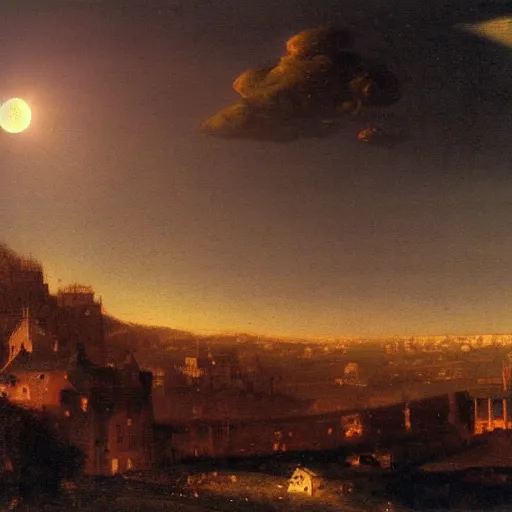 Prompt: dark solar eclipse, above a village, highly detailed, studio 4 k quality, by arnold bocklin